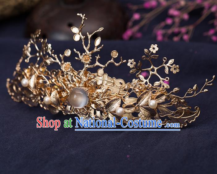 Chinese Handmade Hanfu Golden Hair Crown Hairpins Ancient Princess Hair Accessories Headwear for Women