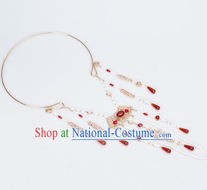 Handmade Chinese Classical Agate Tassel Necklace Ancient Palace Hanfu Necklet Accessories for Women