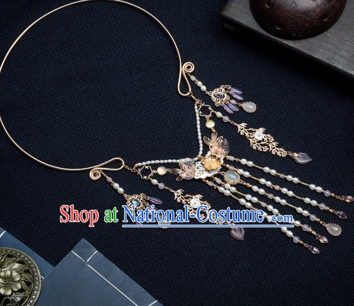 Handmade Chinese Classical Pearls Tassel Necklace Ancient Palace Hanfu Necklet Accessories for Women