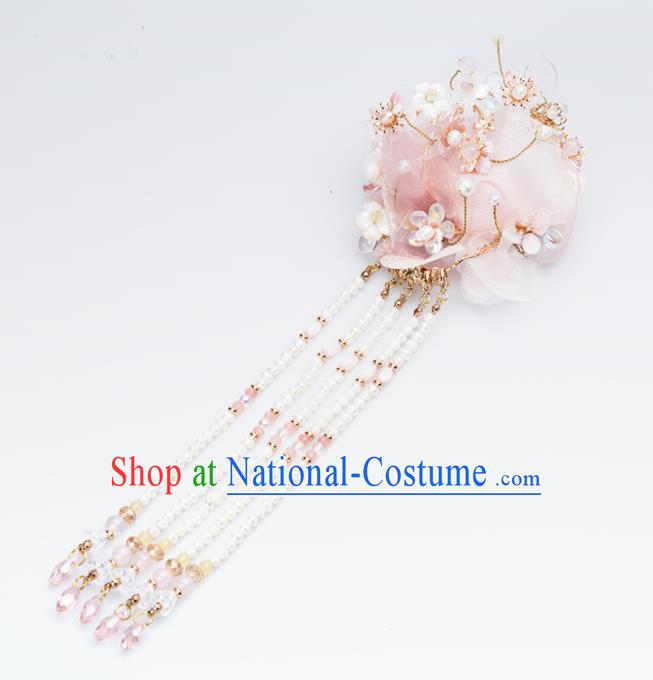 Chinese Handmade Hanfu Pink Flower Hair Claws Hairpins Ancient Princess Hair Accessories Headwear for Women