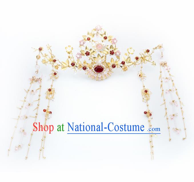 Chinese Handmade Hanfu Agate Phoenix Coronet Hairpins Ancient Princess Hair Accessories Headwear for Women