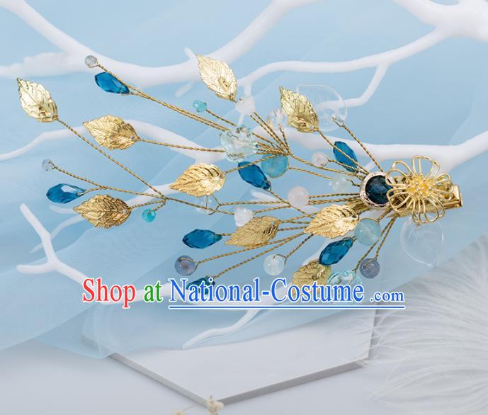 Chinese Handmade Hanfu Golden Leaf Hair Claw Hairpins Ancient Princess Hair Accessories Headwear for Women