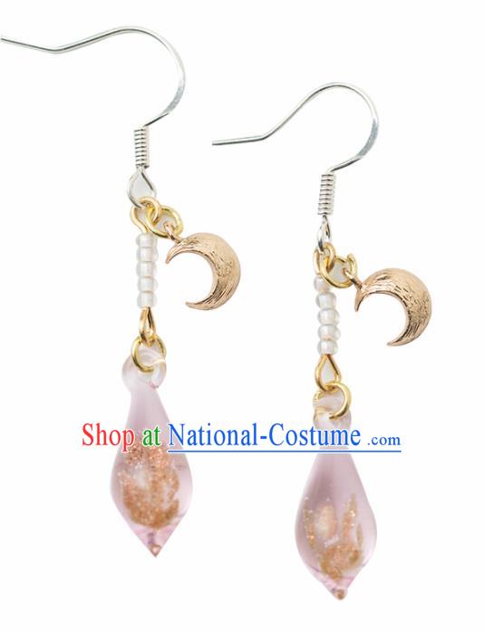 Handmade Chinese Classical Hanfu Pink Earrings Ancient Palace Ear Accessories for Women