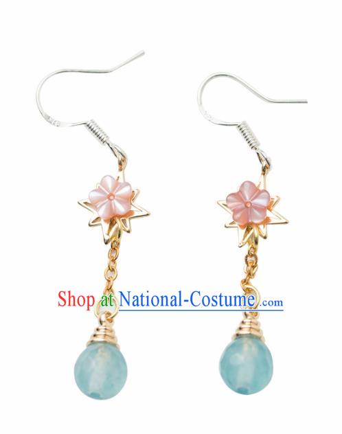 Handmade Chinese Classical Hanfu Blue Bead Earrings Ancient Palace Ear Accessories for Women