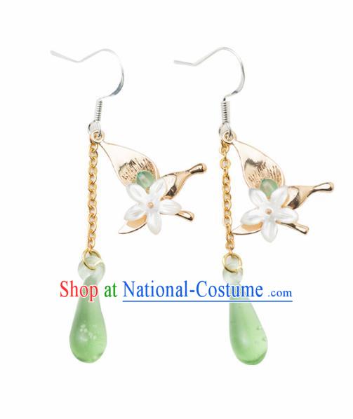 Handmade Chinese Classical Hanfu Green Earrings Ancient Palace Ear Accessories for Women