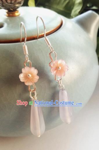 Handmade Chinese Classical Pink Shell Earrings Ancient Palace Hanfu Ear Accessories for Women