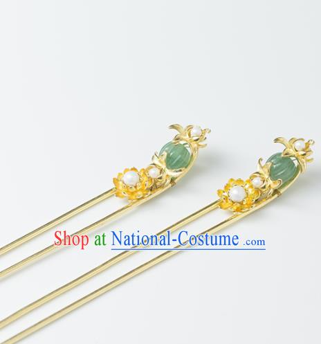 Chinese Handmade Hanfu Golden Hairpins Ancient Princess Hair Accessories Headwear for Women