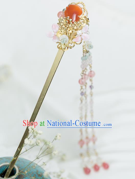 Chinese Handmade Hanfu Agate Tassel Hairpins Ancient Princess Hair Accessories Headwear for Women