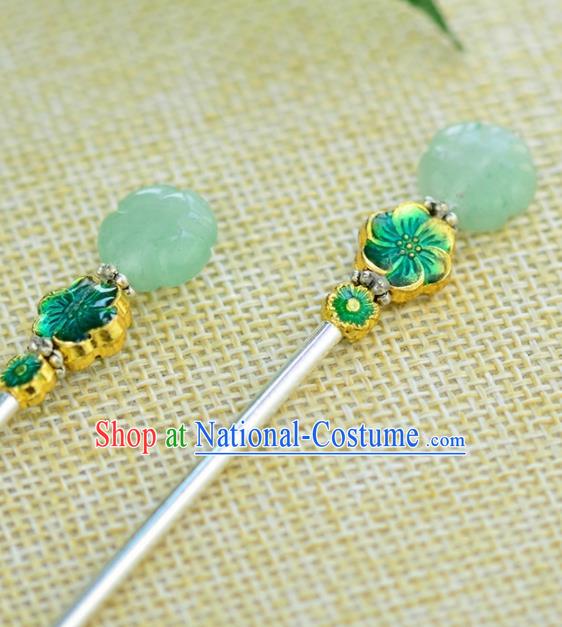 Chinese Handmade Hanfu Jade Cloisonne Hairpins Ancient Princess Hair Accessories Headwear for Women