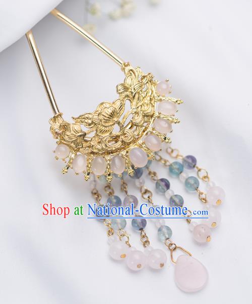 Chinese Handmade Hanfu Tassel Golden Hairpins Ancient Princess Hair Accessories Headwear for Women