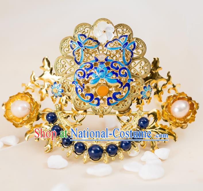 Chinese Handmade Hanfu Cloisonne Phoenix Coronet Hairpins Ancient Princess Hair Accessories Headwear for Women