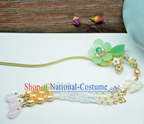 Chinese Handmade Hanfu Green Flower Hairpins Ancient Princess Hair Accessories Headwear for Women