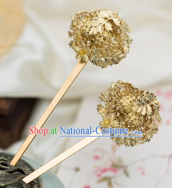 Chinese Handmade Hanfu Hair Clips Golden Leaf Hairpins Ancient Princess Hair Accessories Headwear for Women