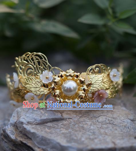 Chinese Handmade Hanfu Golden Hair Crown Hairpins Ancient Princess Hair Accessories Headwear for Women