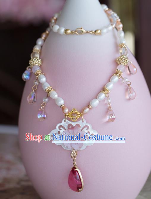 Handmade Chinese Classical Shell Necklace Ancient Palace Hanfu Pearls Necklet Accessories for Women