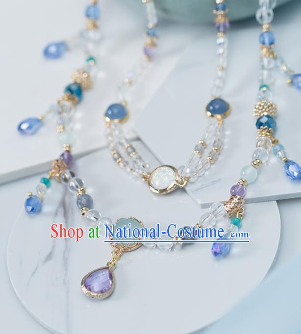 Handmade Chinese Classical Purple Crystal Necklace Ancient Palace Hanfu Necklet Accessories for Women