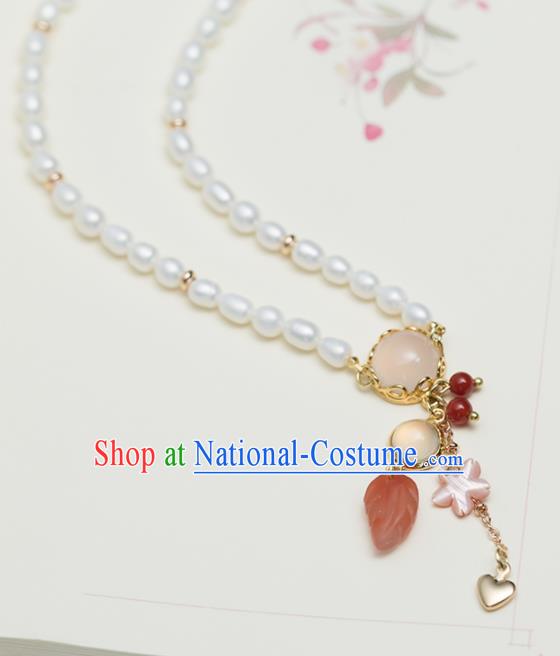 Handmade Chinese Classical Rose Chalcedony Necklace Ancient Palace Hanfu Necklet Accessories for Women