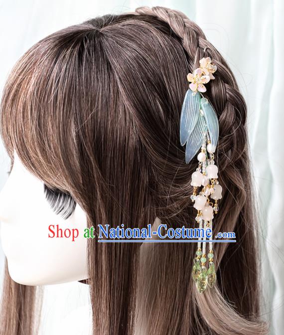 Chinese Handmade Hanfu Blue Bamboo Leaf Hairpins Ancient Princess Hair Accessories Headwear for Women