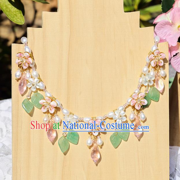 Handmade Chinese Classical Pearls Necklet Ancient Palace Hanfu Leaf Necklace Accessories for Women