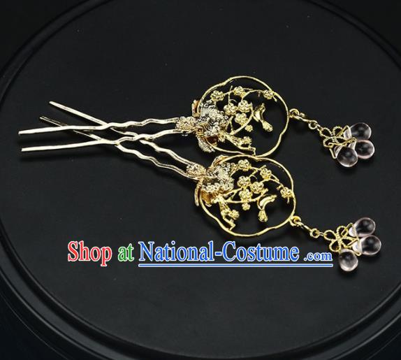 Chinese Handmade Hanfu Golden Hairpins Ancient Palace Princess Hair Accessories Headwear for Women