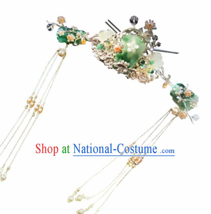 Chinese Handmade Hanfu Hairpins Jade Hair Crown Ancient Palace Princess Hair Accessories Headwear for Women