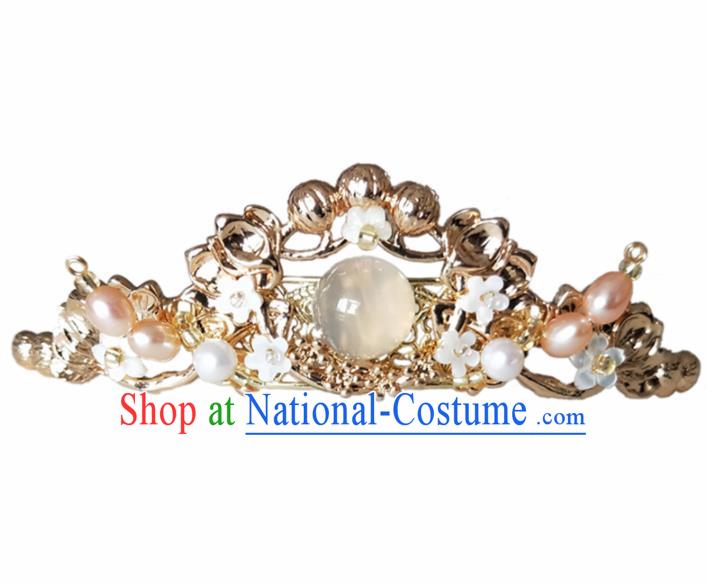 Chinese Handmade Hanfu Hairpins White Chalcedony Hair Crown Ancient Palace Princess Hair Accessories Headwear for Women