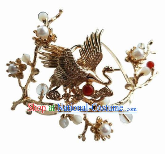 Chinese Handmade Hanfu Golden Crane Tassel Hairpins Ancient Palace Princess Hair Accessories Headwear for Women