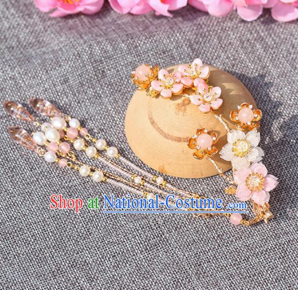 Chinese Handmade Hanfu Pink Flowers Hair Claw Hairpins Ancient Princess Hair Accessories Headwear for Women