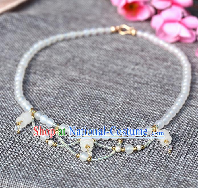 Handmade Chinese Classical White Beads Necklace Ancient Palace Hanfu Necklet Accessories for Women