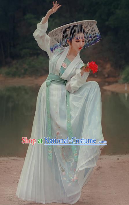 Chinese Traditional Tang Dynasty Princess Historical Costume Ancient Peri Embroidered Hanfu Dress for Women