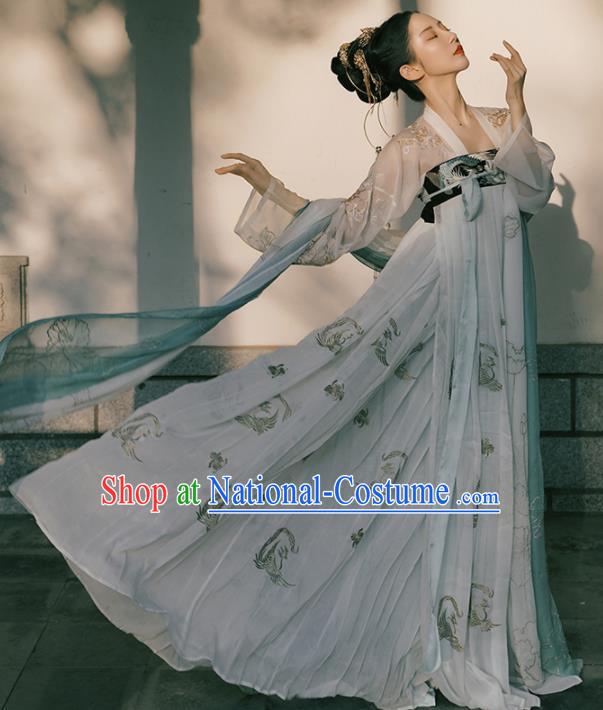 Chinese Traditional Tang Dynasty Imperial Concubine Historical Costume Ancient Peri Embroidered Hanfu Dress for Women