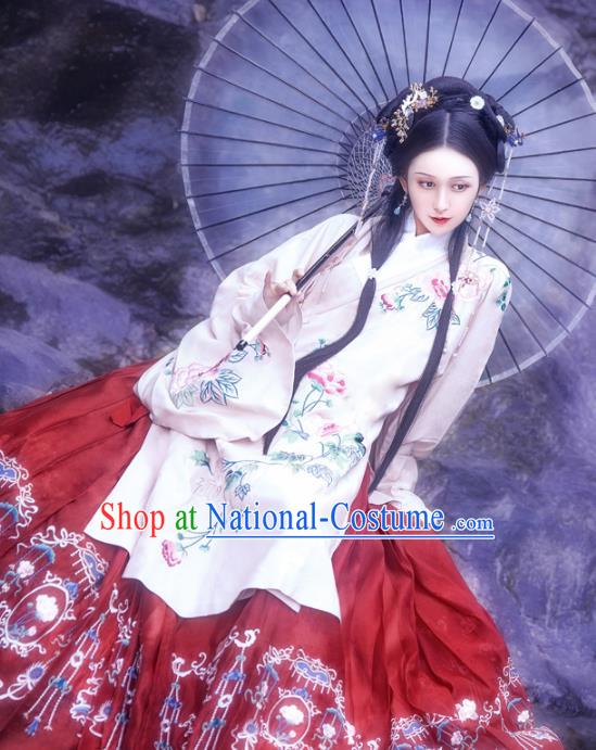 Traditional Chinese Ming Dynasty Court Historical Costume Ancient Palace Princess Embroidered Hanfu Dress for Women