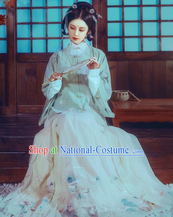 Traditional Chinese Ming Dynasty Young Lady Historical Costume Ancient Court Princess Embroidered Hanfu Dress for Women