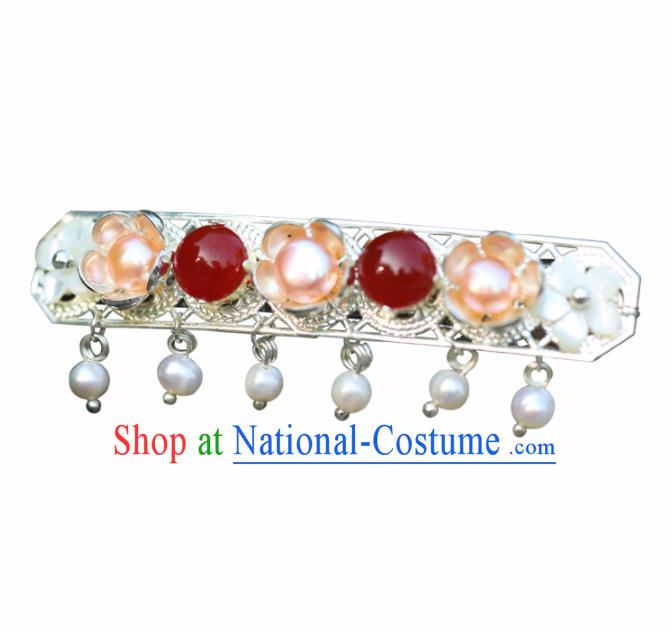 Chinese Handmade Hanfu Agate Pearls Hair Clip Hairpins Ancient Palace Princess Hair Accessories Headwear for Women