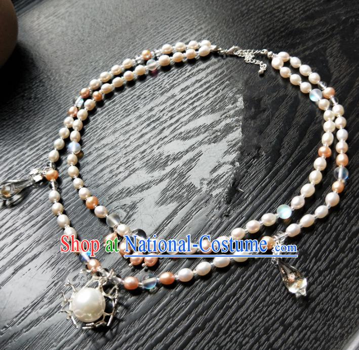 Handmade Chinese Classical Pearls Necklace Ancient Palace Hanfu Necklet Accessories for Women