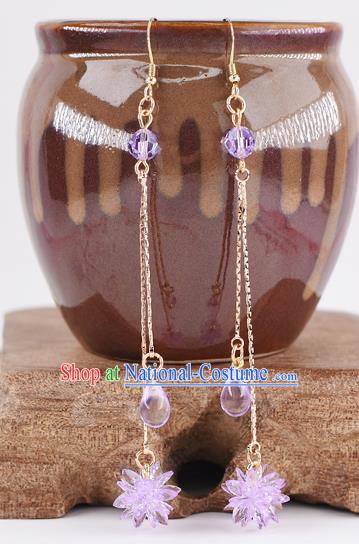 Handmade Chinese Classical Purple Crystal Tassel Earrings Ancient Palace Hanfu Ear Accessories for Women