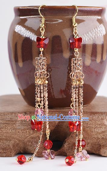 Handmade Chinese Classical Red Crystal Earrings Ancient Palace Hanfu Ear Accessories for Women