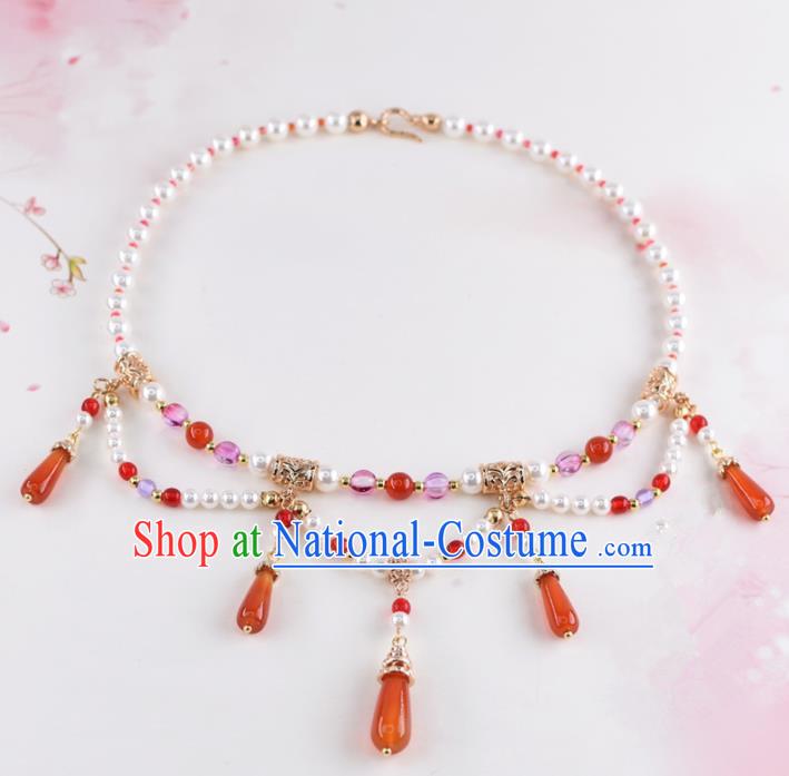 Handmade Chinese Classical Red Agate Necklace Ancient Palace Hanfu Necklet Accessories for Women