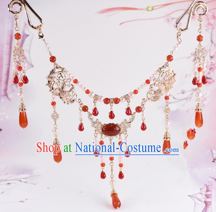 Handmade Chinese Classical Agate Tassel Necklace Ancient Palace Hanfu Necklet Accessories for Women