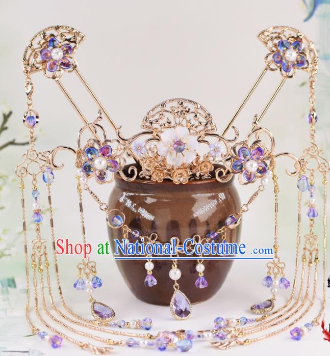 Chinese Handmade Palace Hair Crown Tassel Hairpins Ancient Princess Hanfu Hair Accessories Headwear for Women