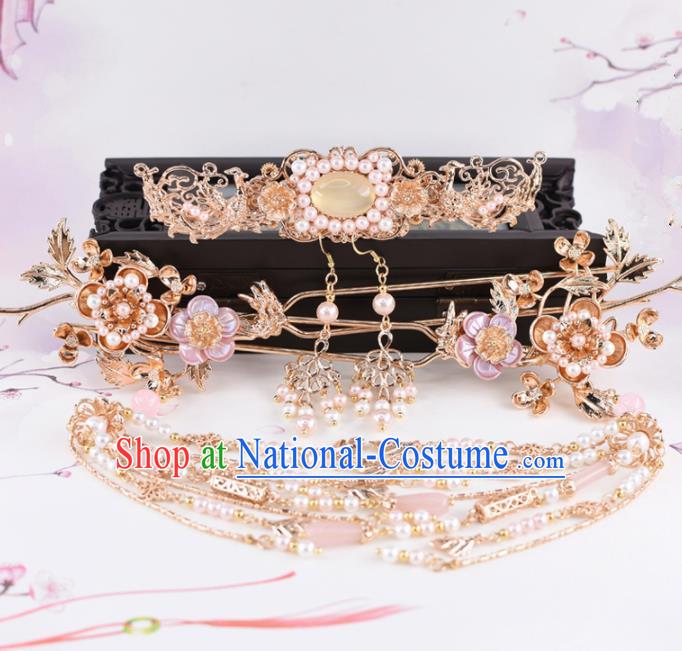 Chinese Handmade Palace Chalcedony Hair Crown Hairpins Ancient Princess Hanfu Hair Accessories Headwear for Women