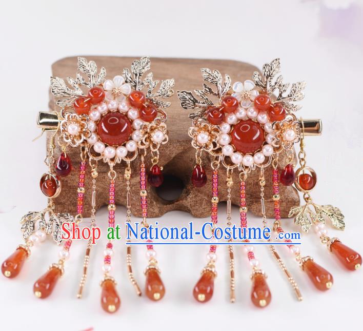 Chinese Handmade Palace Agate Hair Claws Hairpins Ancient Princess Hanfu Hair Accessories Headwear for Women