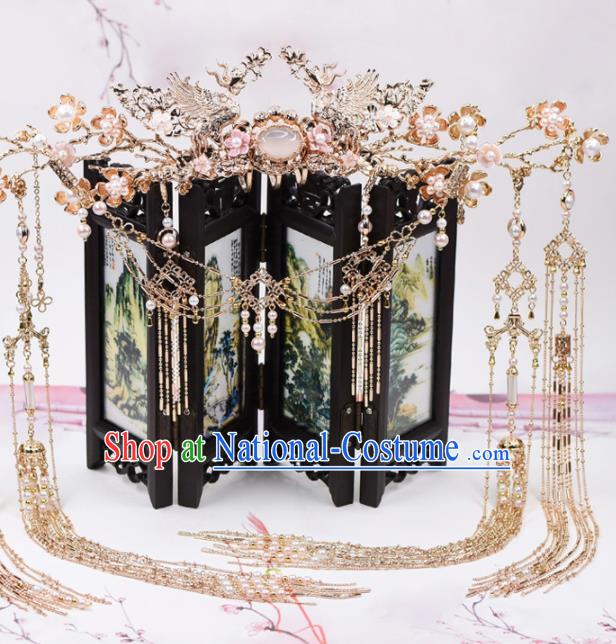 Chinese Handmade Palace Opal Hair Crown Hairpins Ancient Princess Hanfu Hair Accessories Headwear for Women