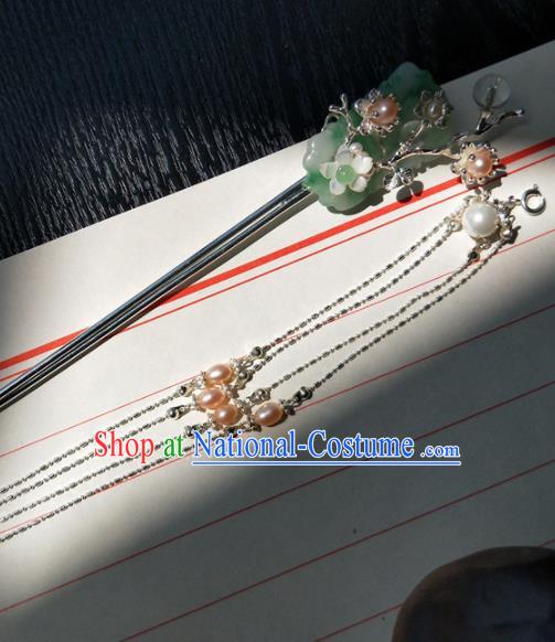 Chinese Handmade Hanfu Jade Tassel Hairpins Ancient Palace Princess Hair Accessories Headwear for Women