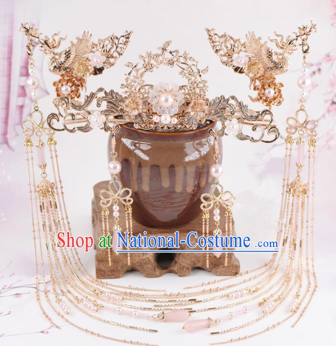 Chinese Handmade Palace Phoenix Coronet Hairpins Ancient Princess Hanfu Hair Accessories Headwear for Women