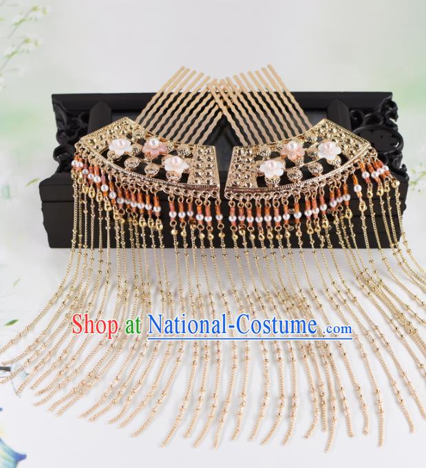 Chinese Handmade Palace Tassel Hair Combs Hairpins Ancient Princess Hanfu Hair Accessories Headwear for Women