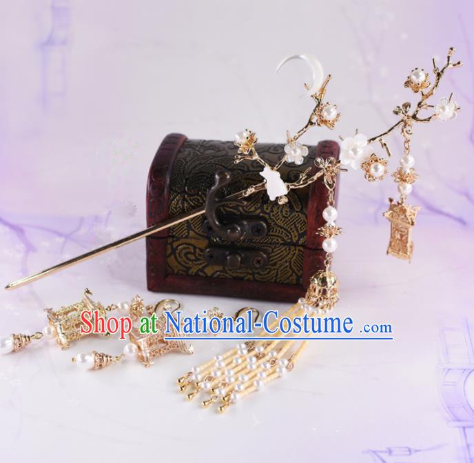 Chinese Handmade Palace Moon Rabbit Hairpins Ancient Princess Hanfu Hair Accessories Headwear for Women