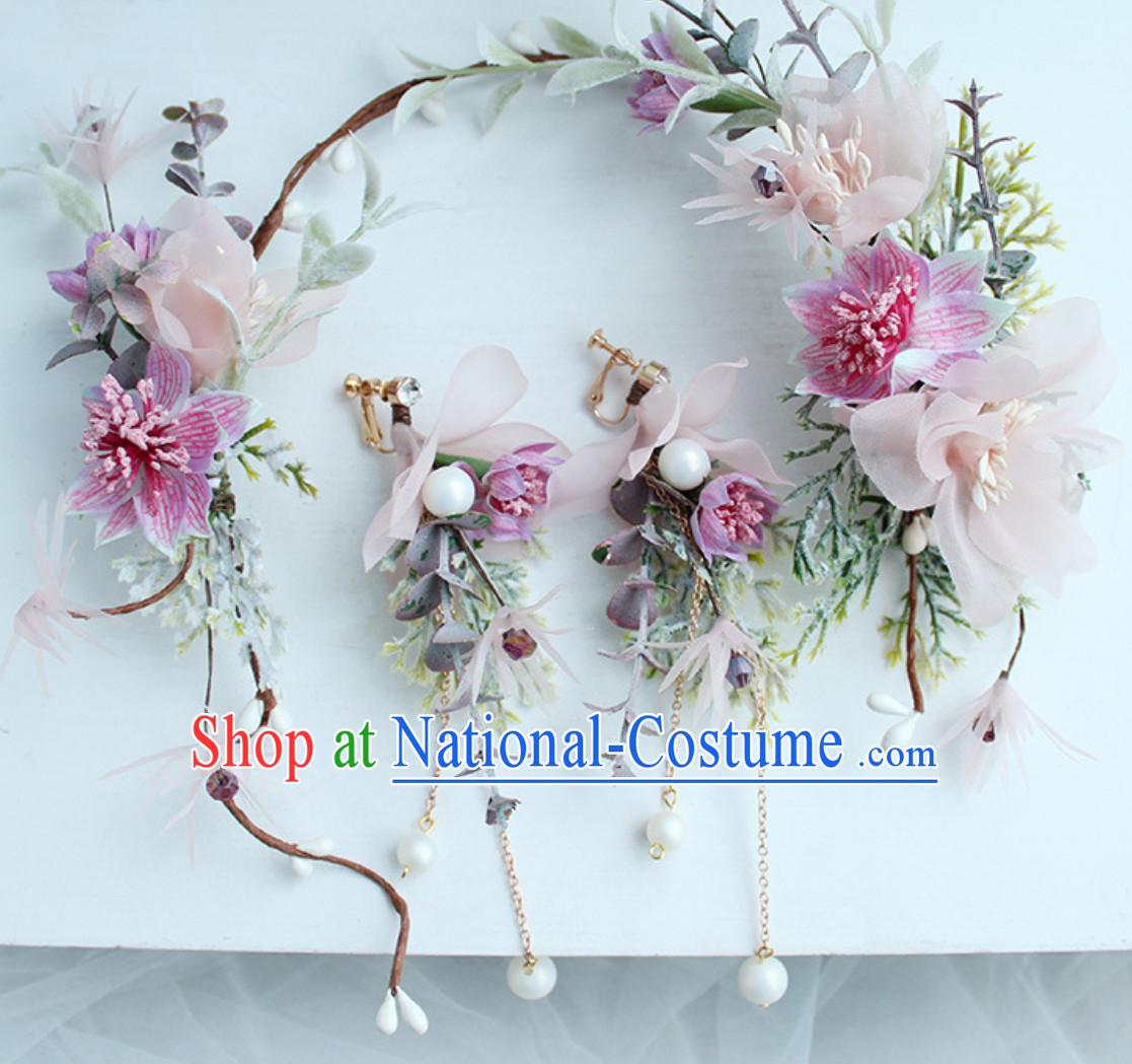 Romantic Princess Handmade Flower Crown and Earrings Set