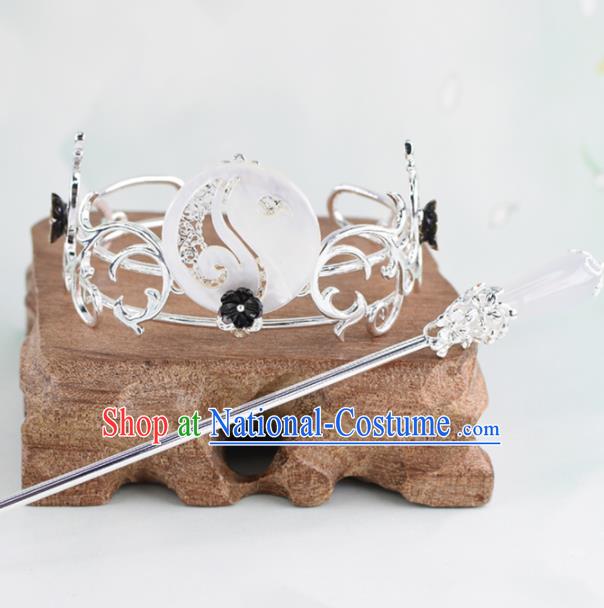 Chinese Traditional Hair Accessories Ancient Swordsman Prince White Jade Hairdo Crown for Men