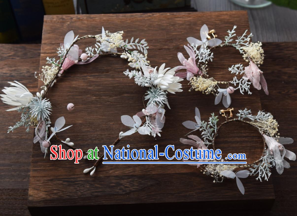 Beautiful Handmade Flower Head Wear Garland Hair Decoration and Earrings for Women